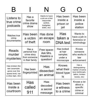 First Day of Forensics - Find Someone Who... Bingo Card