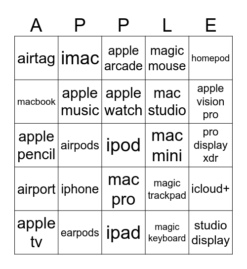 Apple Bingo Card