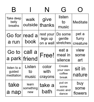 Take a Break Bingo Card