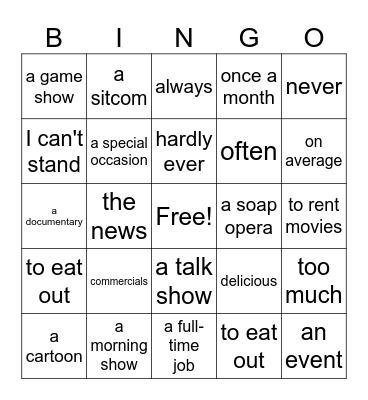 TV shows Bingo Card