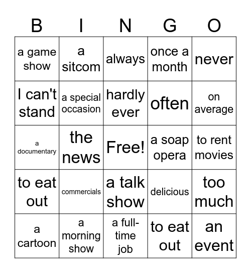 TV shows Bingo Card