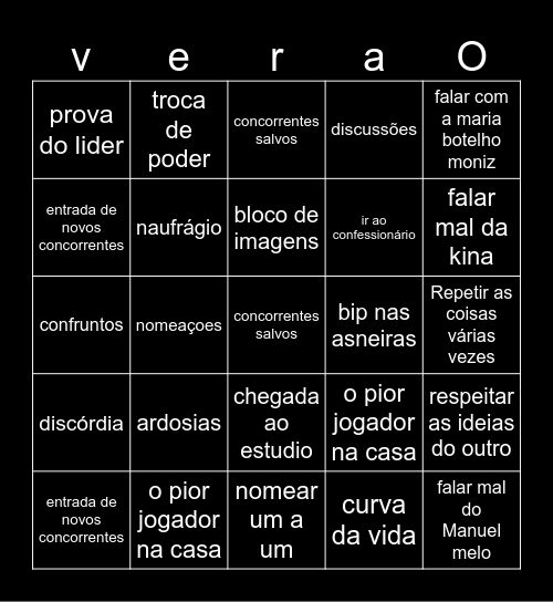 Big Brother Verão Bingo Card