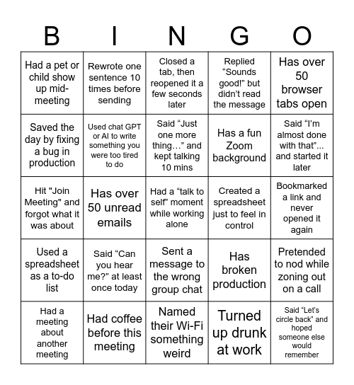 Booking gang Bingo Card
