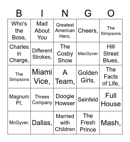 TV Theme Songs Bingo Card