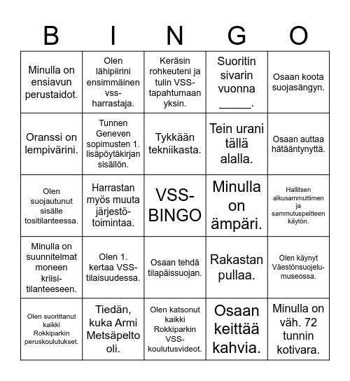 Väestönsuojelijain ihmisbingo Card
