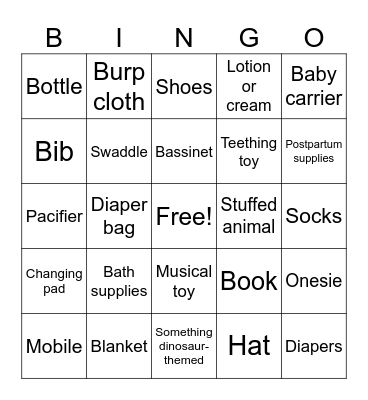 Baby Shower Bingo Card