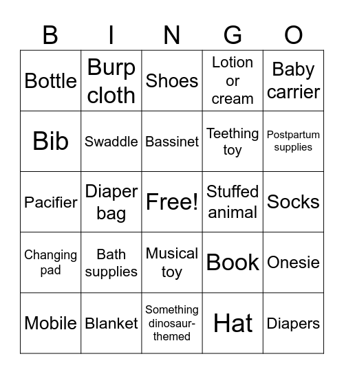 Baby Shower Bingo Card
