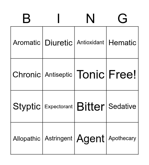 Apothecary Vocab Bingo Card