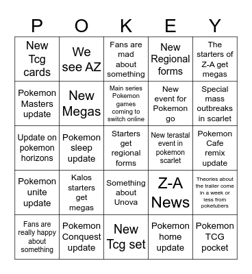 Pokemon Presents Bingo Card