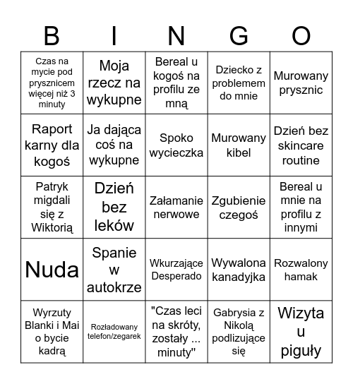 Obozowe bingo Card