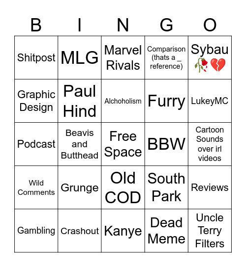 Henrys Instagram Bingo Card