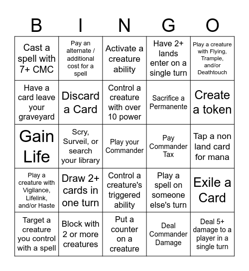 Commander Bingo Card
