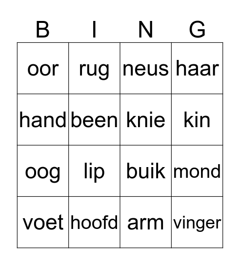 het lichaam Bingo Card