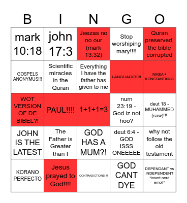 Dawah Bingo Card