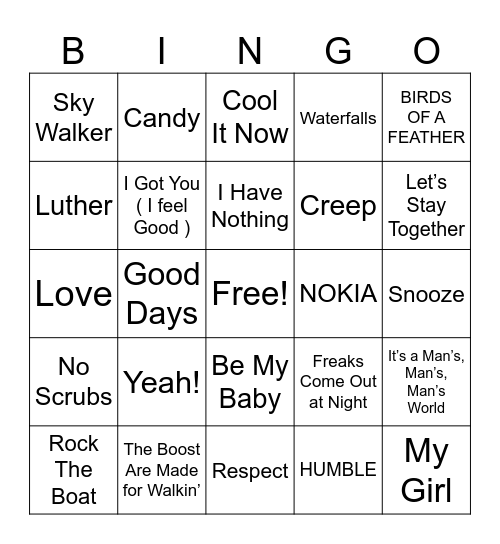 Song Bingo Card