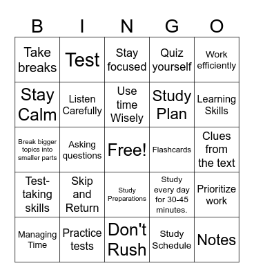 Overcoming a Test Bingo Card