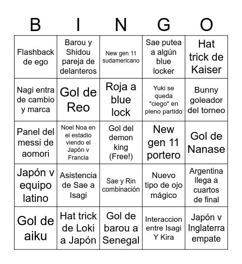 Bingo Blue Lock Bingo Card
