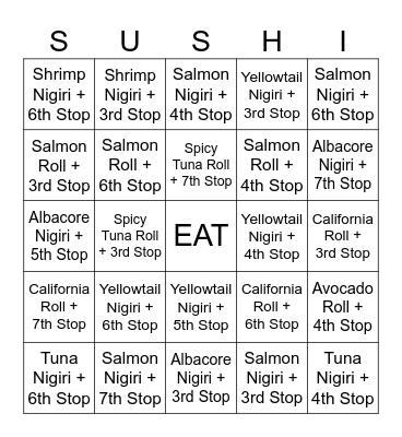 Jori Sushi Bingo Card