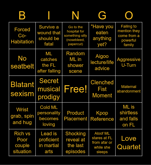 Kdrama Bingo Card