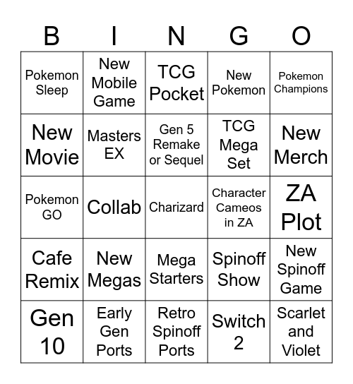 Pokemon Presents Bingo Card