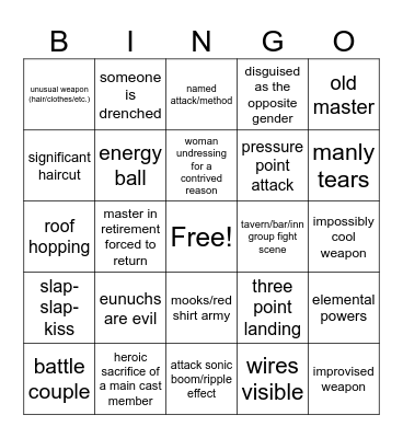 Wuxia Bingo Card