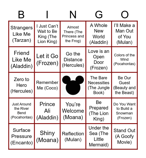 Disney Bingo Card