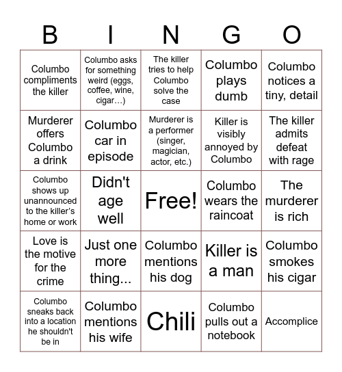 Columbo Bingo Card