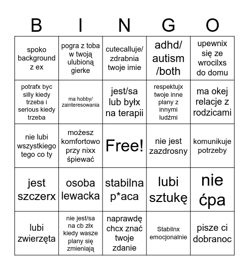 ,,zbyt idealna,, osoba partnerska Bingo Card