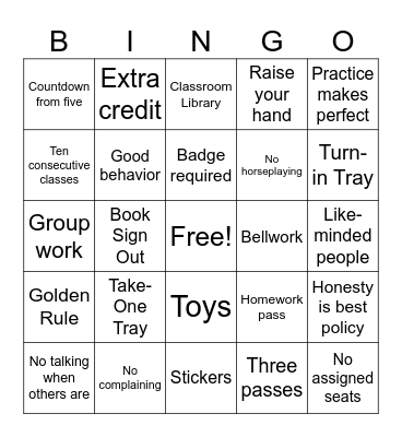 Classroom Expectations Bingo Card