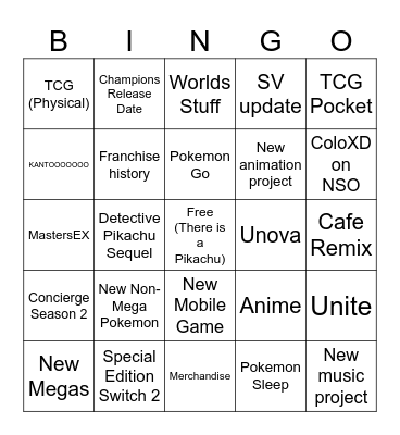 Pokemon Presents July 2025 Bingo Card