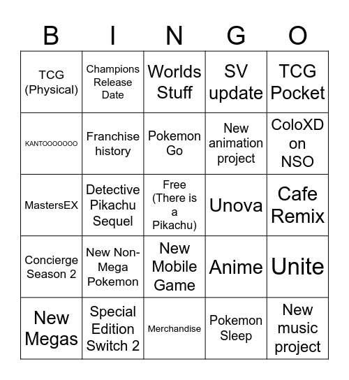 Pokemon Presents July 2025 Bingo Card