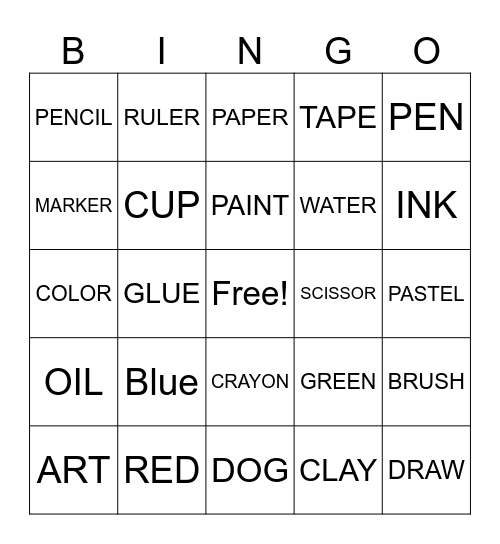 Art Camp Bingo Card