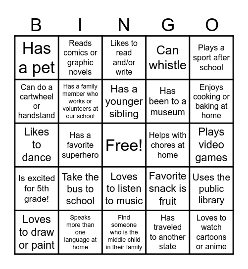 Classmate Bingo Card