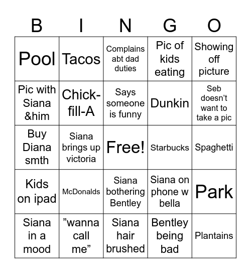 IVAN BINGO DAD WEEK Bingo Card