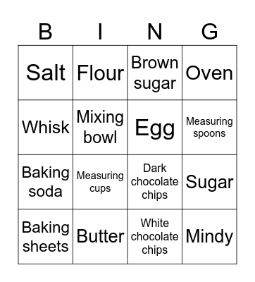 Cookie baking fun! Bingo Card