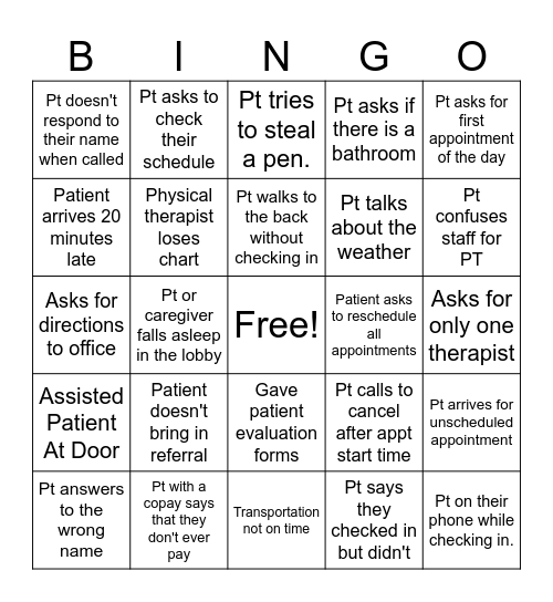 Medical Front Desk Bingo Card