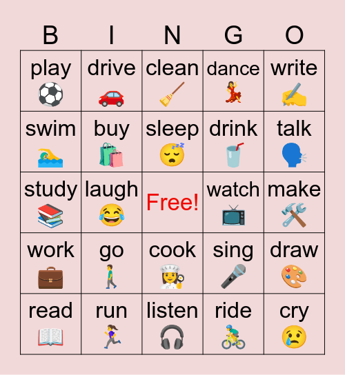 Verb Conjugation Game Bingo Card