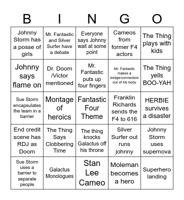Fantastic Four Bingo Card