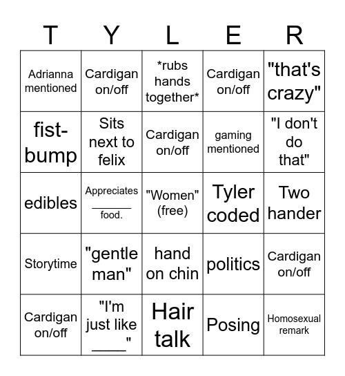 Tyler Bingo Card