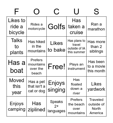 Team Building Bingo Card