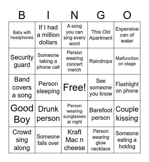 Barenaked Ladies Bingo Card