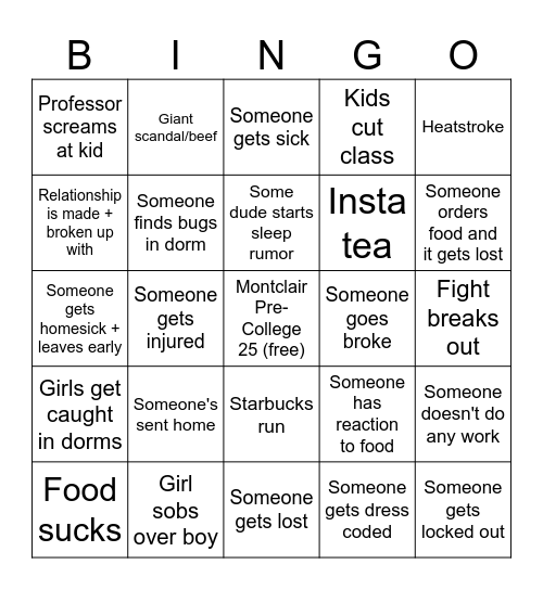 Montclair 2025 Bingo Card