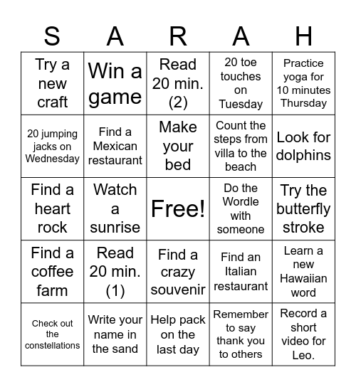 Hawaii II 2025 Bingo Card