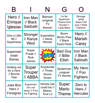 SUPER SONGS! Bingo Card