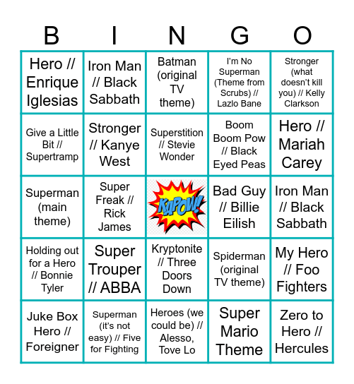SUPER SONGS! Bingo Card