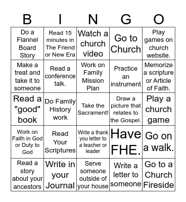Keep the Sabbath Day Holy Bingo Card