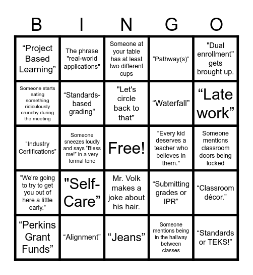 Welcome back to CTEC! Bingo Card