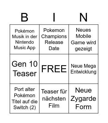 Pokémon Bingo Card