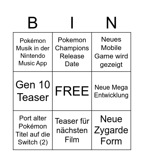 Pokémon Bingo Card