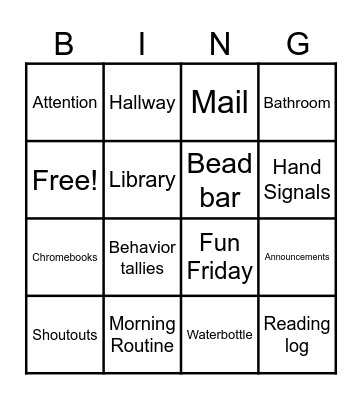 4th Grade Things Bingo Card